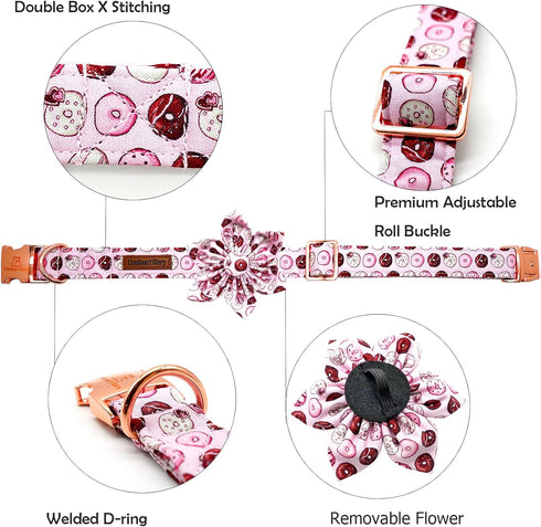 Lionheart glory Dog Collar, pink Dog Flower Collar for Female Dogs Collar with Flower Adjustable Flower Collar Cute Patterns for Small Dogs Pet Gi...