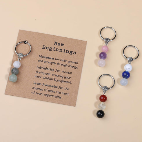 Natural Crystals Keychain Gift for New Beginnings, Small Healing Stones Keychain for Anxiety Relief. Healing Crystals...