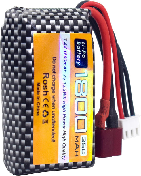 2PCS 7.4V 35C 1800mAh Lithium Battery with USB Charging Cable for WLTYOS K929-B A959-B 12401 12402 12403 12404 12423 12428 144001 1/18 1/14 1/12 R...