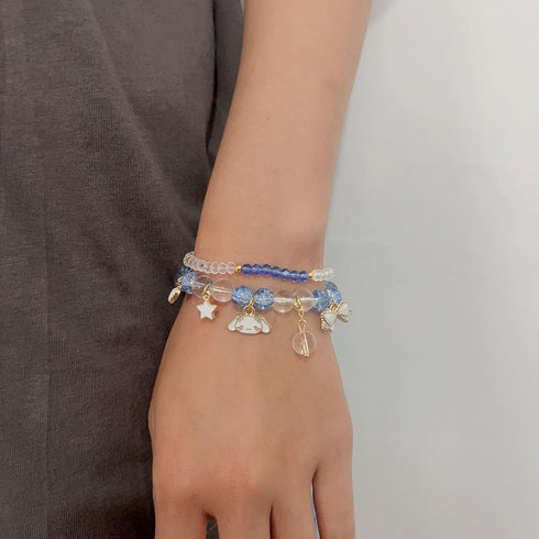 Couple Heart Kawaii Bracelets Set Cinnamoroll Crystal Beads Pearl Bracelets Cute Cartoon Elastic Beaded Bracelets...