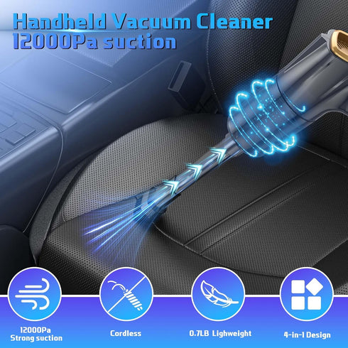 Car Vacuum Cleaner High Power,Wireless Handheld Car Vacuum Cleaner 12000PA Suction,Cordless Hoover Vacuum for Car with Multifunctional Brush Head ...