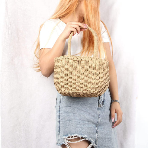 Gets Straw Bags for Women Hand-woven Small Hobo Bag Round Handle Ring Tote...