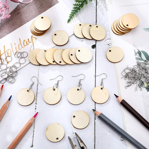 Hicarer 200 Pieces Unfinished Wooden Earrings Blank for Valentines Wood Pendants, Include 50 Hooks and 50 Jump Rings 50 Earrings Backs for Jewelry...