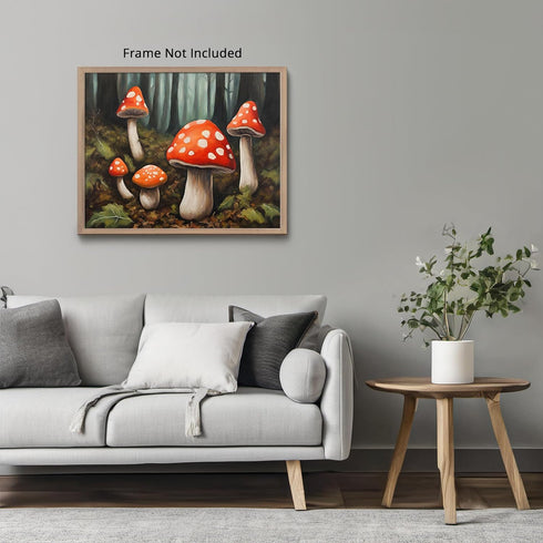 Posterizer 1 pcs-cute mushrooms in the wild-oil painting style 5-Floral & Botanical Art-Landscape & Nature Art-Decor for Home & Office- unframed w...