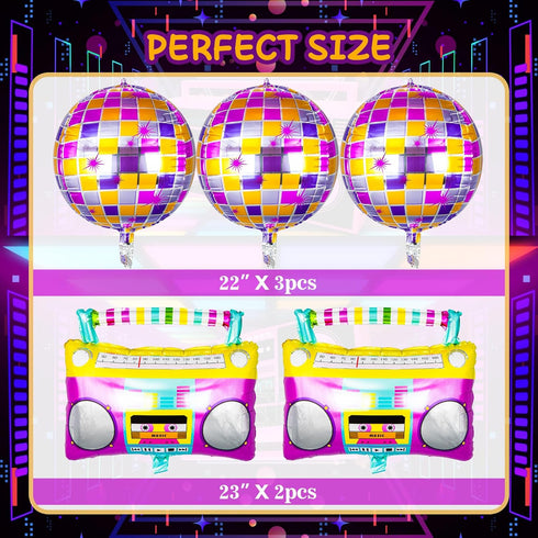 Retro Boombox Balloon?Pink Disco Ball Balloons 14 Pcs Music Disco Foil Mylar Balloons for Girls Disco Party Decorations?70s 80s 90s Party Decor?Bi...
