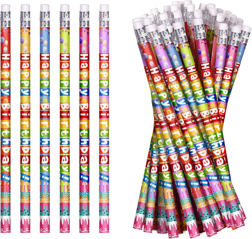 24 Pcs Happy Birthday Pencils Colorful Birthday Pencil for Students Wooden Pencils with Erasers Birthday Pencils for Teacher Classroom Reward Birt...