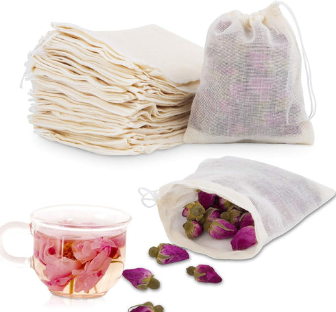 50Pcs Cotton Muslin Bags-3.94 x 3.15 Inches Eco-friendly Drawstring Bags for Reusable Sachet, Crafts, Teas, Spices, Soaps, Jewellery, Crafts, Part...
