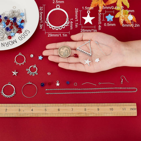 SUNNYCLUE 1 Box 366Pcs DIY 10 Pairs American Flag Patriotic Dangle Bohemian Earrings Making Kit 4th of July Independence Day Chandelier Charms Red...