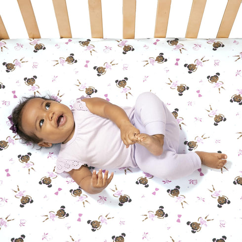 Extra Soft Cotton Fitted Crib Sheet, Ballerina Theme (Zhara) - Standard Size, 1 Pack, Pink,Small Single...