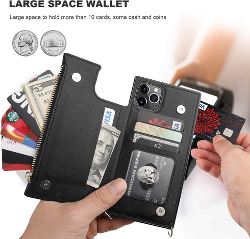 Bocasal Crossbody Wallet Case for iPhone 11 Pro Max with Card Holder,Zipper Card Slot Protector Shockproof Purse Cover with Removable Cross Body S...