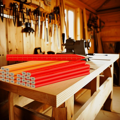 29 Pieces Carpenter Pencils Flat Construction Pencils with Printed Ruler, Carpenters Scriber Pencil for Woodworking Marking Tool...