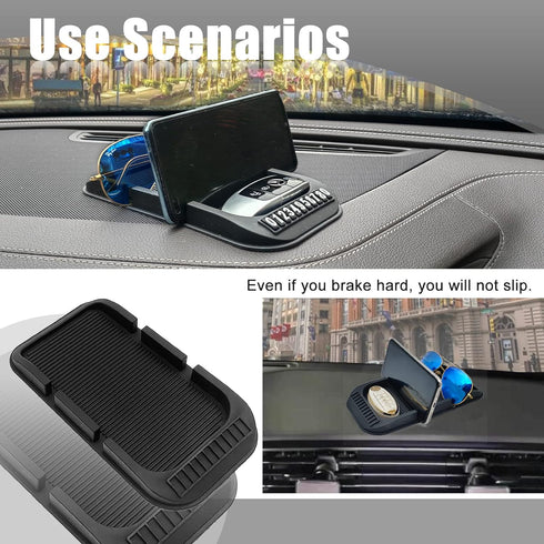 Car Dashboard Cell Phone Holder, Anti-Slip Pad Double-Groove with Number Plate Auto Silicon Tray, Silicone Car Pad Mat for Various Dashboards,Phon...