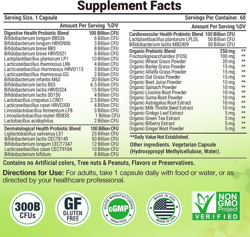 Probiotics for Women Men- 300 Billion CFU, 24 Strains Probiotics+15 Organic Herbs Prebiotics Blend, Pre and Probiotics, Probiotics for Digestive H...