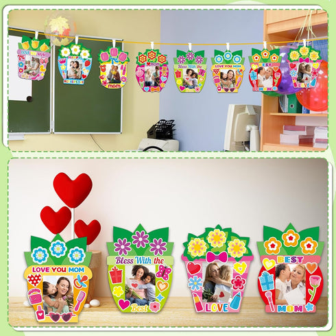 Qyeahkj 32 Sets Mother's Day Picture Frame Craft Kit for Kids DIY Love You Mom Photo Frame Craft Set with Easel Flower Plant Paper Craft Arts with...
