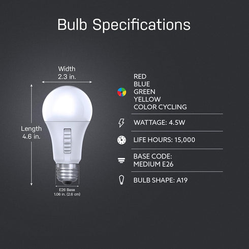 Feit Electric LED Color Changing Light Bulb - A19 with an E26 Medium Base Light Bulb - 60W Equivalent - 15 Year Life...