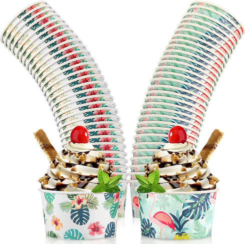 Hawaiian Summer Party Supplies Ice Cream Bowls Disposable Treat Snack Cups 8 oz Paper Yogurt Dessert Bowls for Sundae Soup Candy Hot or Cold Food ...