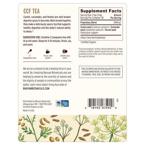 Banyan Botanicals CCF Tea (Cumin, Coriander, Fennel) – Organic Traditional Ayurvedic Detox Tea For Supporting Digestion & Gentle Cleansing* – ½ lb...