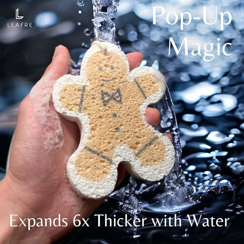 Pop-Up Sponge 4 Pack - Large-Sized for Showering, Kids Bathing, Dishwashing, Cleaning | Compressed with String Attached | Plastic-Free, Non-Scratc...