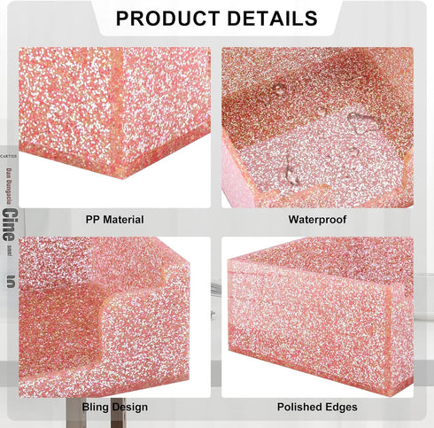 Acrylic Sticky Note Holder, Self Stick Note Pad Holder, 3.94 x 3.94 Inch Glitter Sticky Note Dispenser, Memo Pad Holder Dispenser Organizer for Sc...