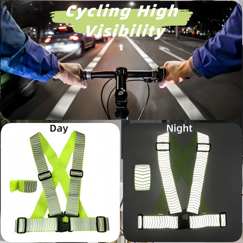 Reflective Running Vest and Armband, Safety Gear, Reflective Suspenders, High Visibility Vest, Adjustable Reflective Strap Safety Vest Elastic Bel...
