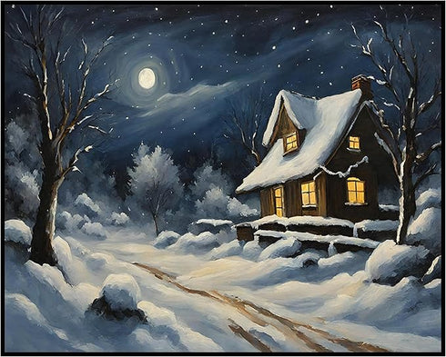 Posterizer 1 pcs-old farm house in snowy winter nature-in oil painting style-9-Landscape & Nature Art-Living Room Bedroom Decor- unframed wall art...