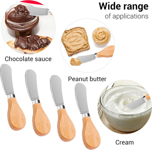 4 Pieces Cheese Spreader Knives, Butter Knife 5 inch Wood Handle Butter Spreader Stainless Steel Cheese Spreader for Cheese Cold Butter Jam Pastry...