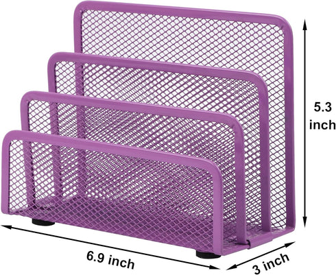 EASEPRES Desk Mail Organizer, Purple 2 Pack Office Small Letter Sorter Desktop File Organizer Metal Mesh with 3 Vertical Upright Compartments...