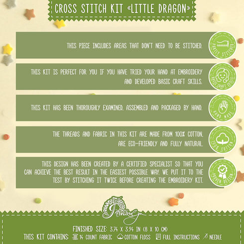 Povitrulya Baby Dragon Counted Cross Stitch Kit – Mandala Embroidery Pattern for Medium Starter...