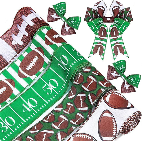 5 Rolls Football Wired Edge Ribbon 2.5 Inches x 25 Yard Rugby Ball Ribbon Gridiron Wired Ribbon for Sport Team Party Decor Gift Wrapping Decor Hai...