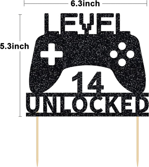 Level 14 Unlocked Cake Topper, Video Game Cake Topper, Game Controller Cake Topper for 14th Birthday Party Decoration...