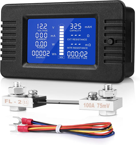 DC Multifunction Battery Monitor Meter, 0-200V 0-100A LCD Display Digital Current Multimeter Voltmeter Ammeter for Cars Rv Solar System...