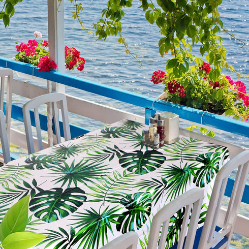 2 Pieces 51.2 x 108.3 Inch Hawaii Palm Leaves Tablecloth Disposable Plastic Tropical Table Covers for Rectangular Luau Safari Jungle Birthday Part...