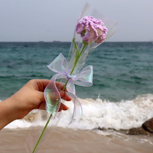 Crochet Flowers Knitted Flowers Carnation - Perfect for Mother's Day Gifts | Handmade Knitted Flowers | Artisan-Crafted | Ideal Home Decor (Purple...