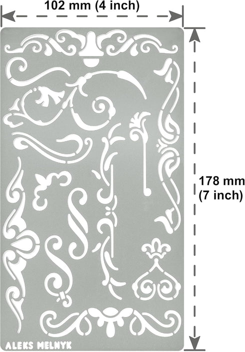 Aleks Melnyk No.4 Metal Journal Stencil, Wood Burning, Flowers and Vines, Ornament, Vintage, Stencil Patterns, Pyrography, Engraving, Template for...