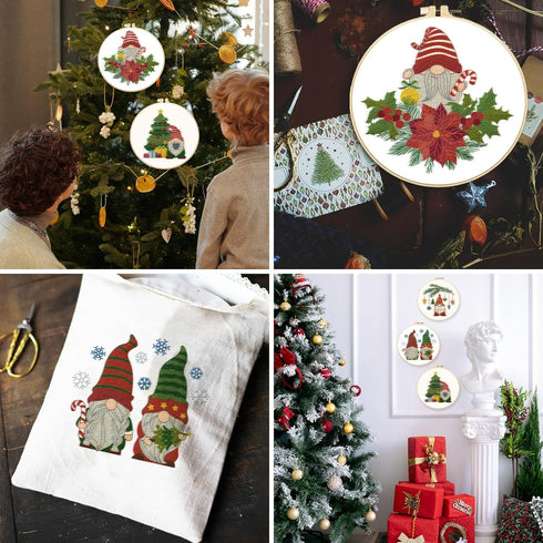 BEUNITONE 4PCS Christmas Gnomes Embroidery Kit Xmas Tree Stamped Cross Stitch Kit Snowflake Mistletoe Needlepoint Kit for Adult Beginner with Inst...