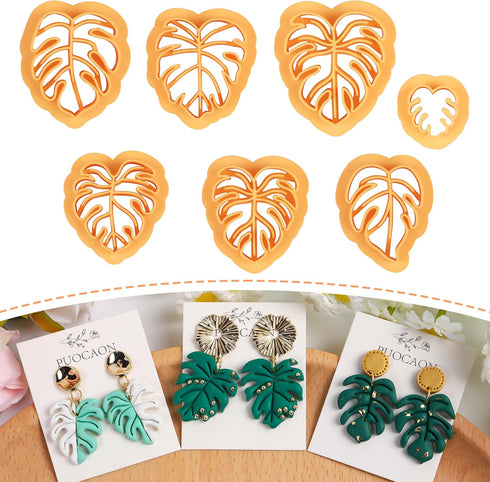 Puocaon Monstera Leaves Clay Cutters - 8 Pcs Clay Cutters for Polymer Clay Jewelry, Boho Monstera Clay Cutters for Earrings Making, Dangle Earring...