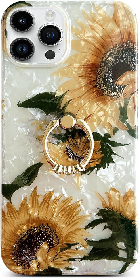 Qokey Compatible with iPhone 12 Pro Max 6.7 inch 2020 Flower Cute Fashion Design for Men Women Girls with 360 Degree Rotating Ring Kickstand Soft ...