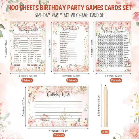 Fumete Birthday Party Games 100 Pcs Who Knows The Birthday Girl Game with 20 Pencils Girly Birthday Cards Set for Child Teen Adults Sweet Sleepove...