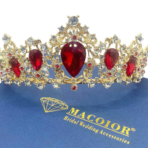 Baroque Royal Queen Crowns and Tiaras for Women,Crystal Rhinestone Costume Party Festival Wedding Tiaras Headbands (Red)...