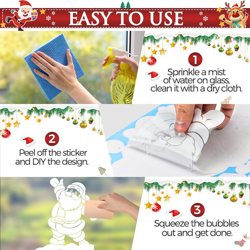 236PCS Christmas Window Clings, 9 Sheets Double-Sided Snowflakes Christmas Window Stickers, Snowman Xmas Decorations Stickers for Glass Window, Re...