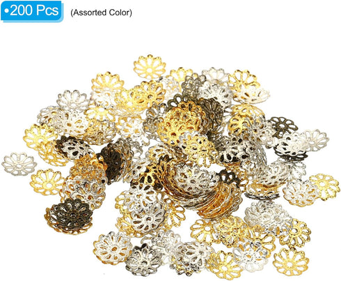 PATIKIL Flower Bead Caps, 200Pcs 9x1.5mm Hollow Metal Spacer Bead End Caps for Jewelry Making Earring Bracelets Necklace DIY Crafting, Multicolore...