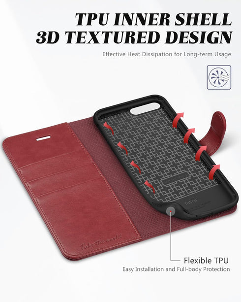 TUCCH Wallet Case for iPhone 8 Plus/iPhone 7 Plus, Magnetic Closure Card Slots Money Pouch, Stand PU Leather Purse Cover Flip Book [TPU Interior C...