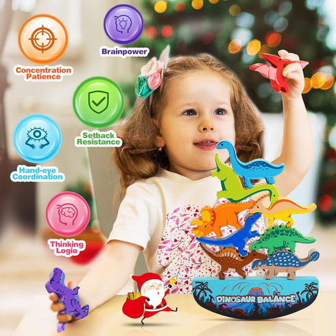 Dinosaur Toys for Kids 3-5: Wooden Stacking Montessori Toys for 3 4 5 6 7 8 Year Old Boys Girls Balance Competition Game for Family Birthday Gifts...