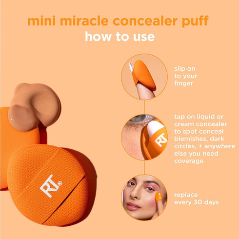 Real Techniques Mini Miracle Concealer Puff Trio, Small Makeup Puff For Liquid & Cream Foundation & Concealer, Targeted Concealing, Travel Friendl...