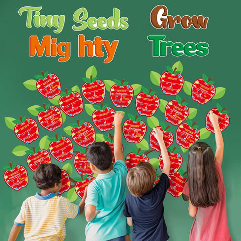 Apple Tree 1st School Bulletin Board - 81Pcs Tiny Seeds Grow Mighty Tree First Day of School Sign Cutouts, Back to School Chalkboard Decor Supplie...