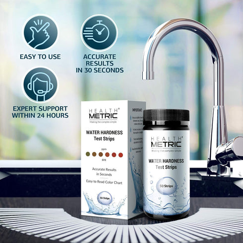 Health Metric Pro Water Hardness Test Kit | Quick & Easy Hard Water Test Strips for Water Softener Dishwasher Well Spa and Pool Water | 50 Tester ...