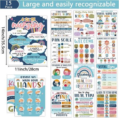 15Pcs School Nurse Bulletin Board Decorations Boho Health Posters for School Office Supplies Health Posters Bulletin Board Decor for Classroom Sch...