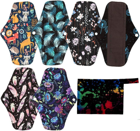 7pcs Set 1pc Mini Wet Bag +6pcs 10 Inch Regular Cloth Mama Cloth/Menstrual Pads/Reusable Sanitary Pads(Ink)...