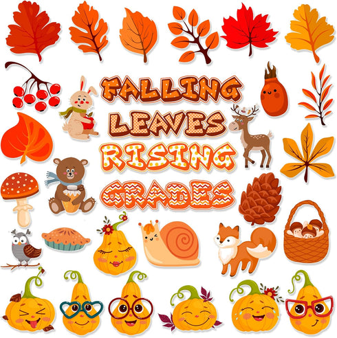 60pcs Fall Cutouts Bulletin Board Decorations Thanksgiving Classroom Decorations Set 32 Designs Thanksgiving Bulletin Board Decor with 100pcs Glue...