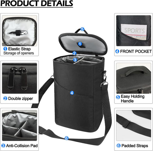 4 Bottle Wine Cooler Bag, Leakproof Insulated Padded Wine Gift Tote Carrier with Handle and Adjustable Shoulder Strap, for Travel, Wine Tasting, P...
